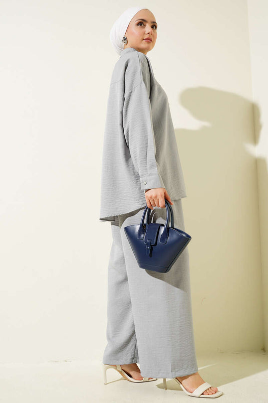 Florales Accessoire-Tunika-Zweiteiler-Set in Grau