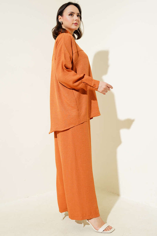 Flower Accessory Tunic Two-Piece Set Cinnamon