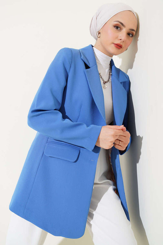 Veste blazer doublée fleurie bleue