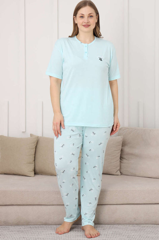 Pyjama-Set in Übergröße mit Blumenmuster, kurzärmelig, mintfarben