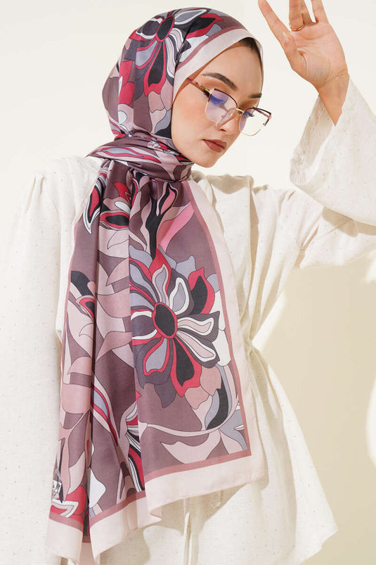 Çiçek Çizgili Soft Şal Kahve