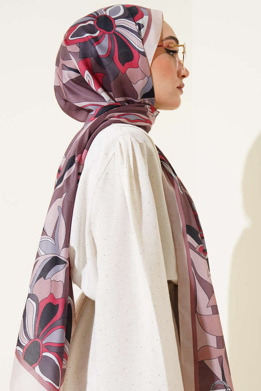 Çiçek Çizgili Soft Şal Kahve