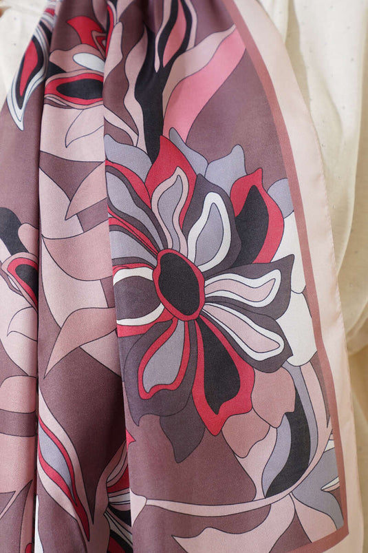 Çiçek Çizgili Soft Şal Kahve