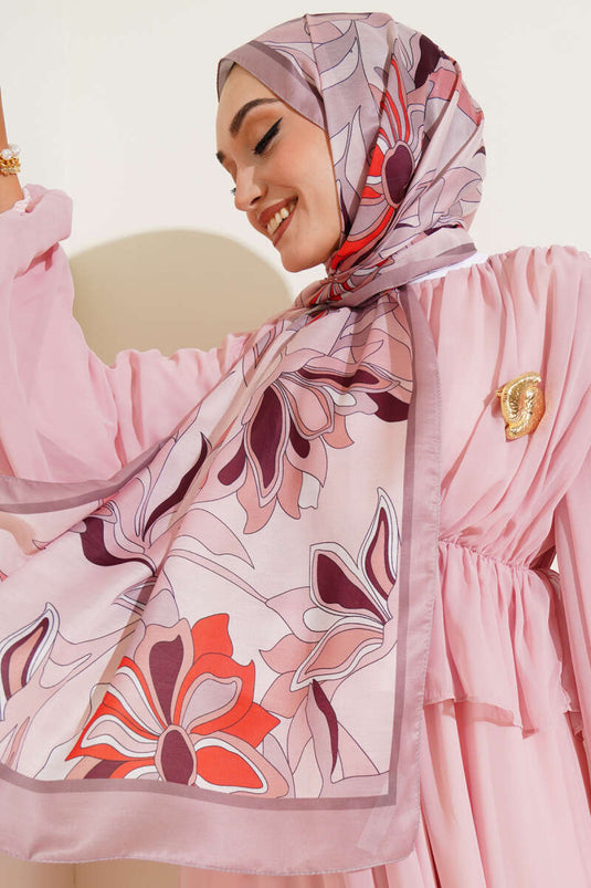 Floral Striped Soft Shawl, Milky Coffee