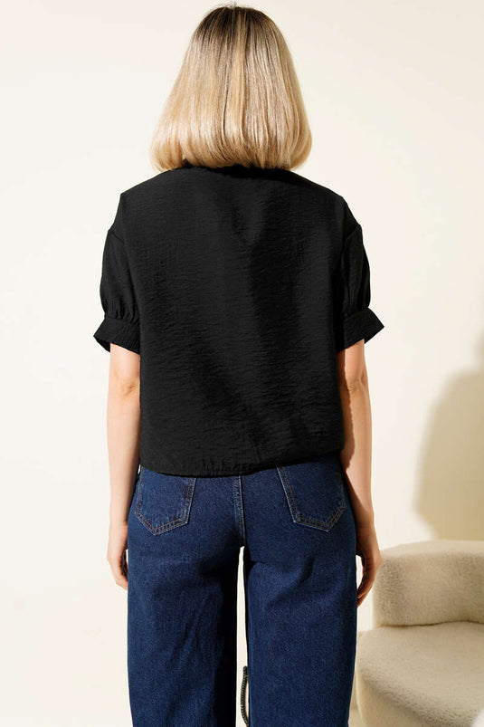 Chemise à nouer en dentelle florale, noire