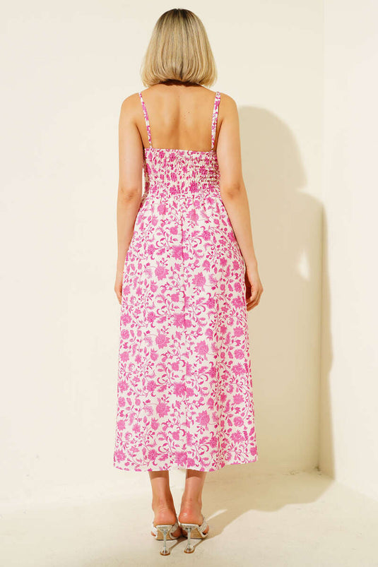 Robe midi fuchsia à bretelles et imprimé floral