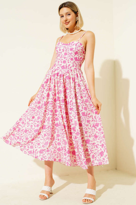 Robe midi fuchsia à bretelles et imprimé floral