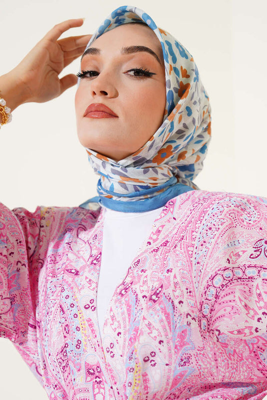 Bambus-Schal mit Blumenmuster, zartblau