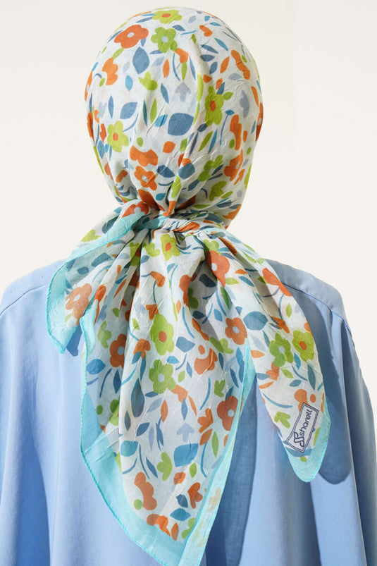 Floral Pattern Bamboo Crush Scarf Turquoise