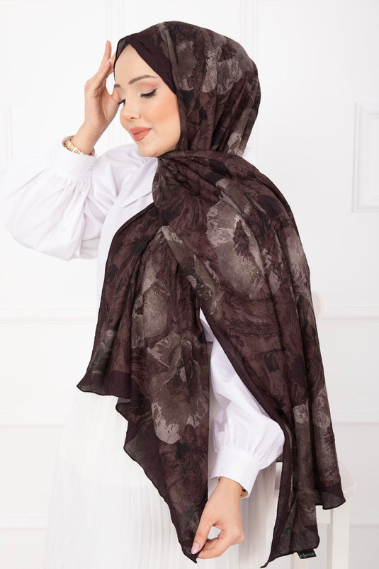 Série d'écharpes en bambou à motif floral Marron foncé