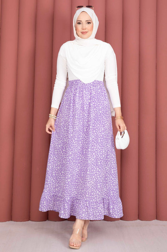 Jupe lilas à taille élastique avec motif floral
