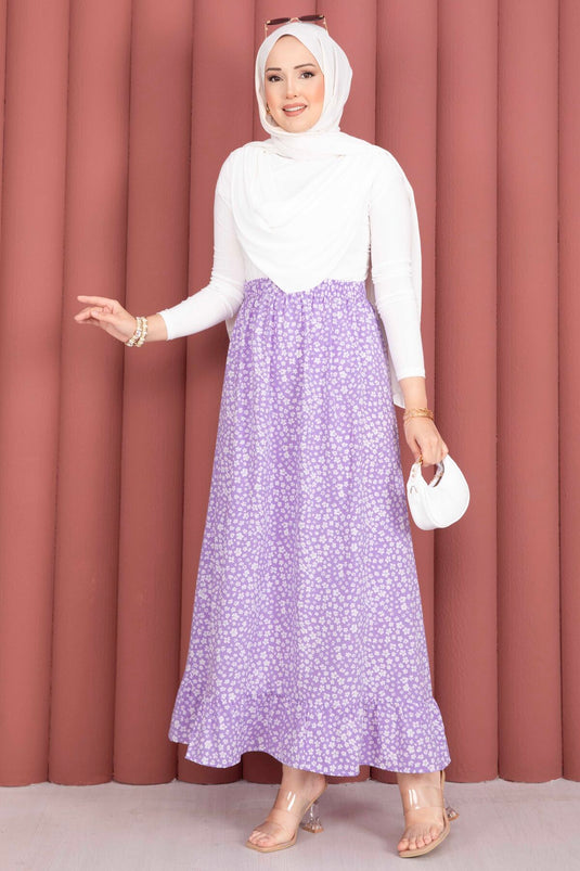 Jupe lilas à taille élastique avec motif floral