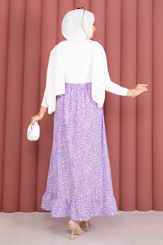 Jupe lilas à taille élastique avec motif floral