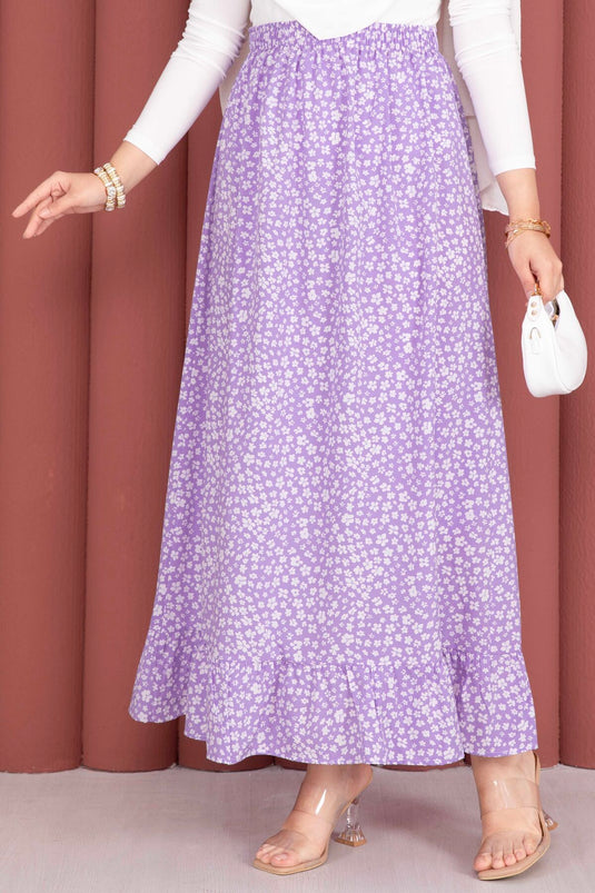 Jupe lilas à taille élastique avec motif floral