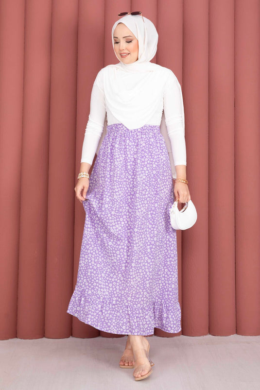 Jupe lilas à taille élastique avec motif floral