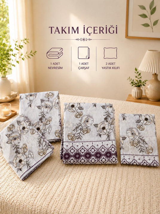 Juego de ropa de cama para cama doble con diseño floral blanco