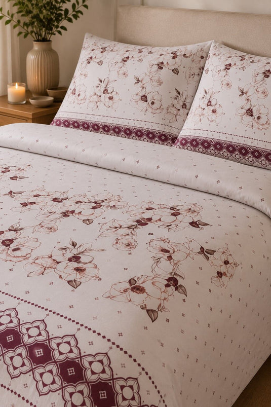 Juego de ropa de cama para cama doble con diseño floral blanco