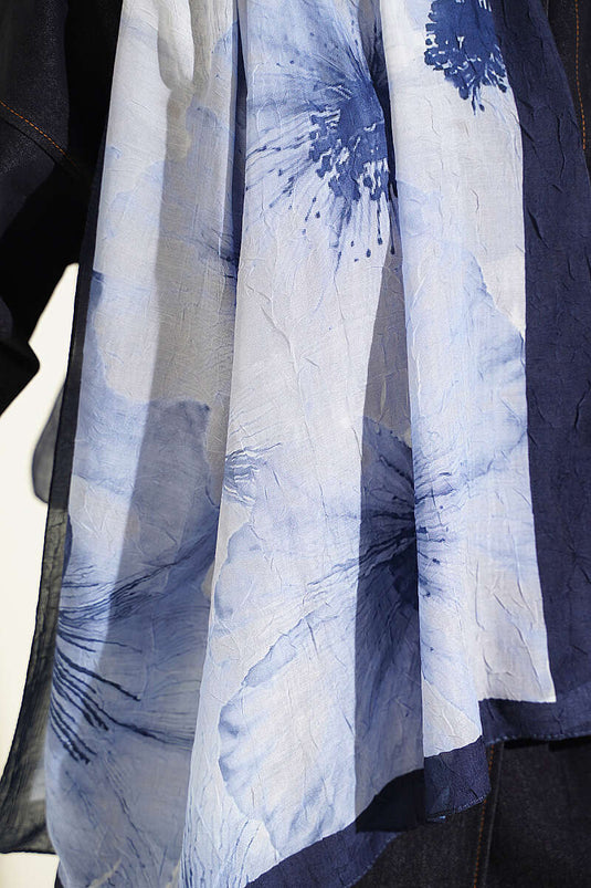 Pañuelo De Bambú Con Diseño Floral Azul