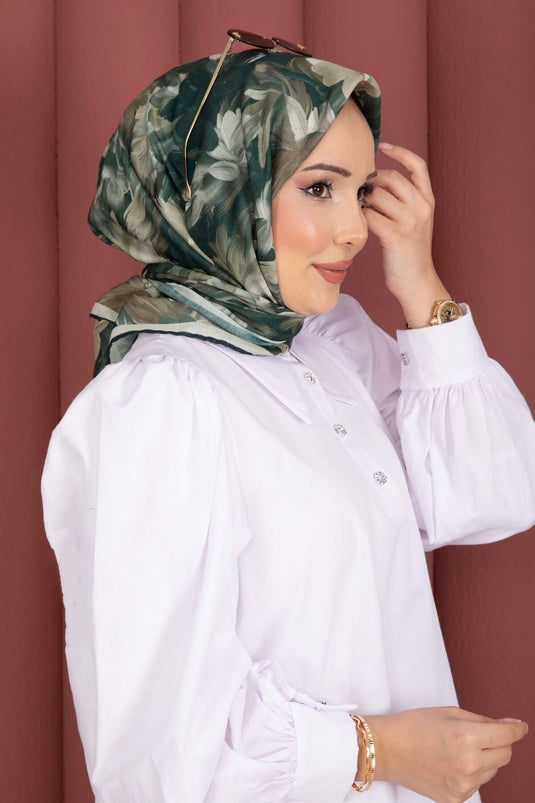 سلسلة أوشحة بنقشة الأزهار باللون الزيتوني