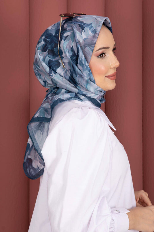 Çiçek Desen Eşarp Serisi İndigo