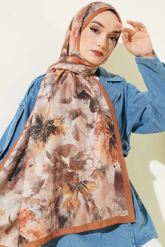 Floral Pattern Modal Scarf Camel