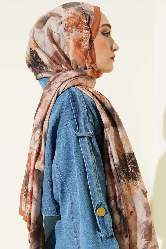 Floral Pattern Modal Scarf Camel