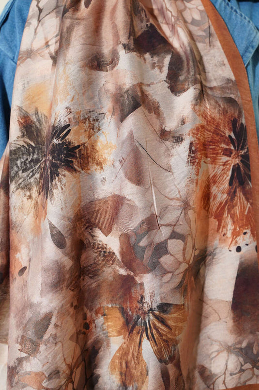 Floral Pattern Modal Scarf Camel