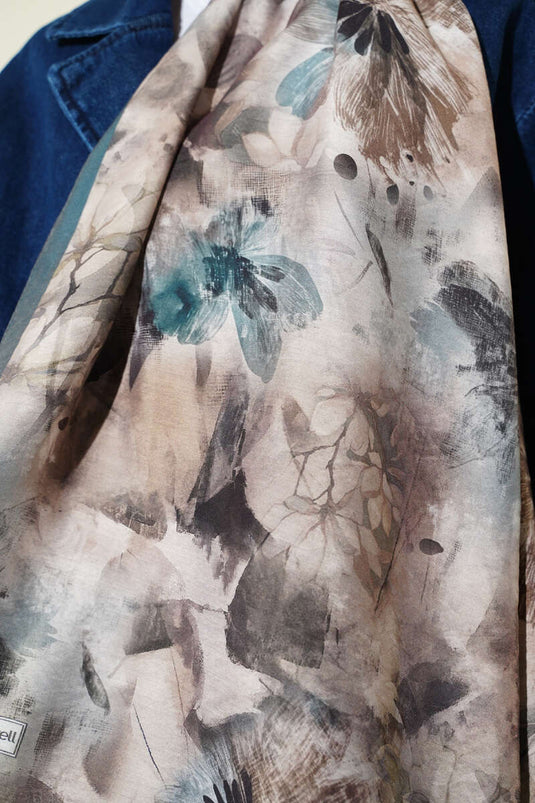 Floral Pattern Modal Scarf Grey