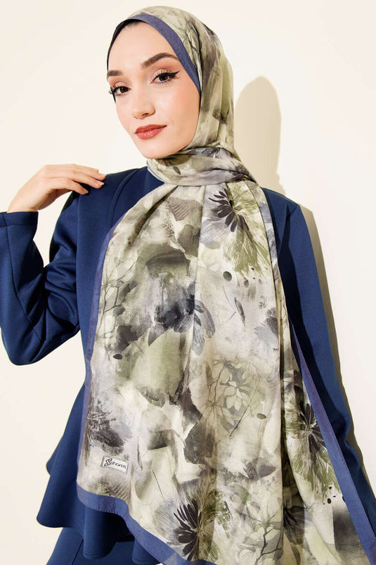 Floral Pattern Modal Scarf Indigo