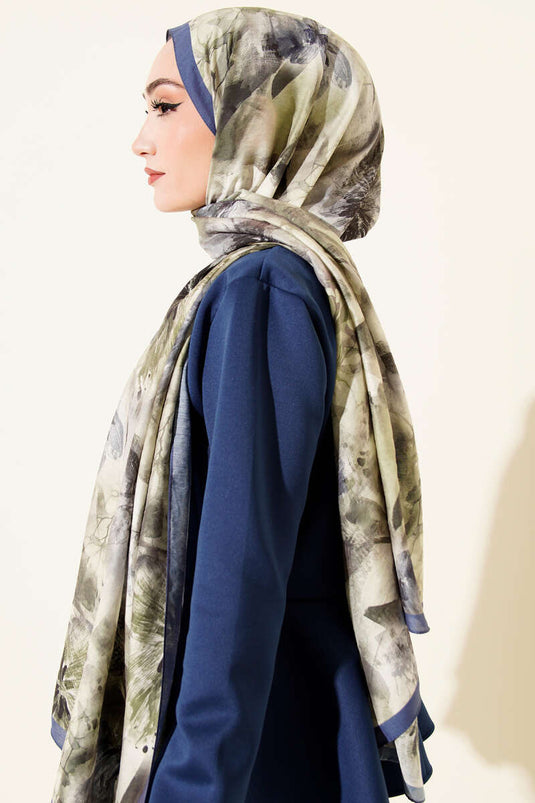 Floral Pattern Modal Scarf Indigo
