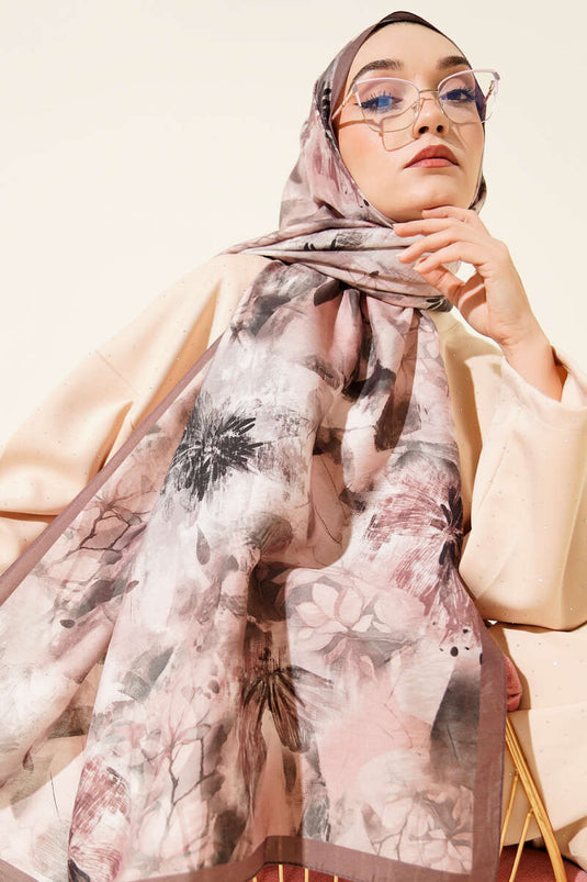 Floral Pattern Modal Scarf, Coffee