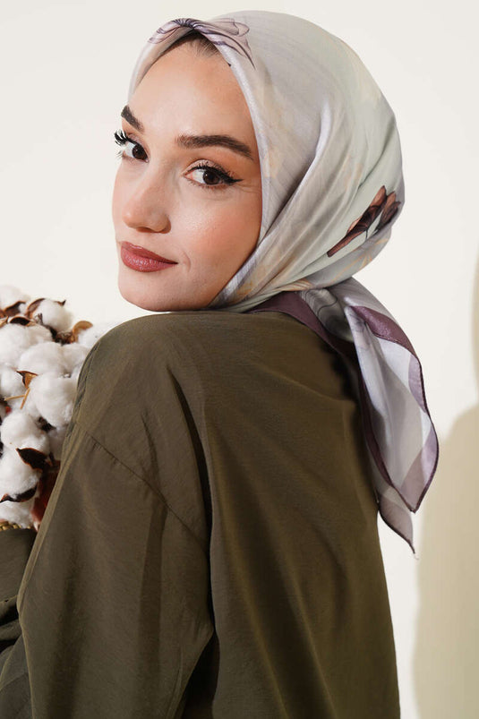 Schal aus Twill mit Blumenmuster, dunkelbraun