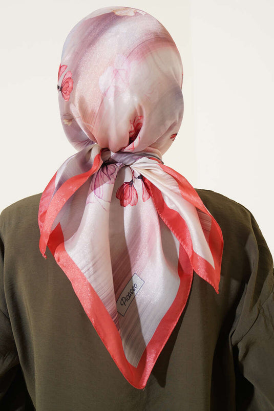 Schal aus Twill mit Blumenmuster, Rosa