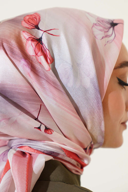 Schal aus Twill mit Blumenmuster, Rosa