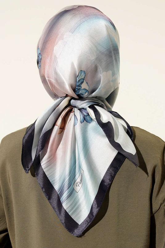 Marineblauer Twill-Schal mit Blumenmuster