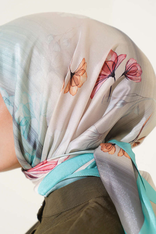 Sjaal van keperstof met bloemenpatroon, mintgroen