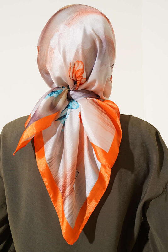 وشاح من قماش التويل بنقشة زهور برتقالي