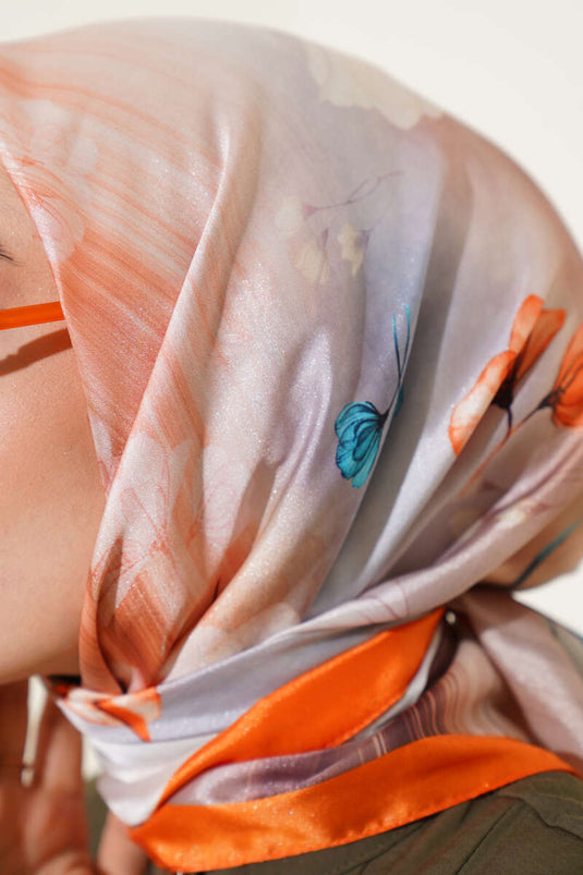 وشاح من قماش التويل بنقشة زهور برتقالي