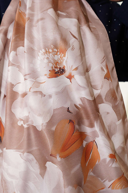 Floral Pattern Twill Scarf Sand Beige