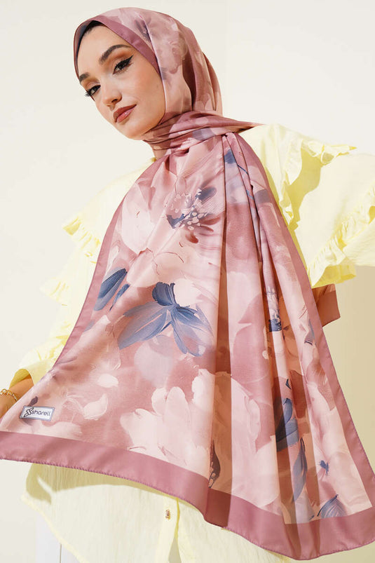 Floral Pattern Twill Scarf Soft Coffee