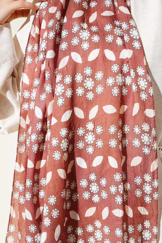 Çiçek Desenli Bambu Kraş Şal Açık Kahve