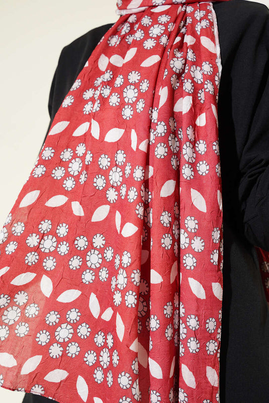 Çiçek Desenli Bambu Kraş Şal Kiremit