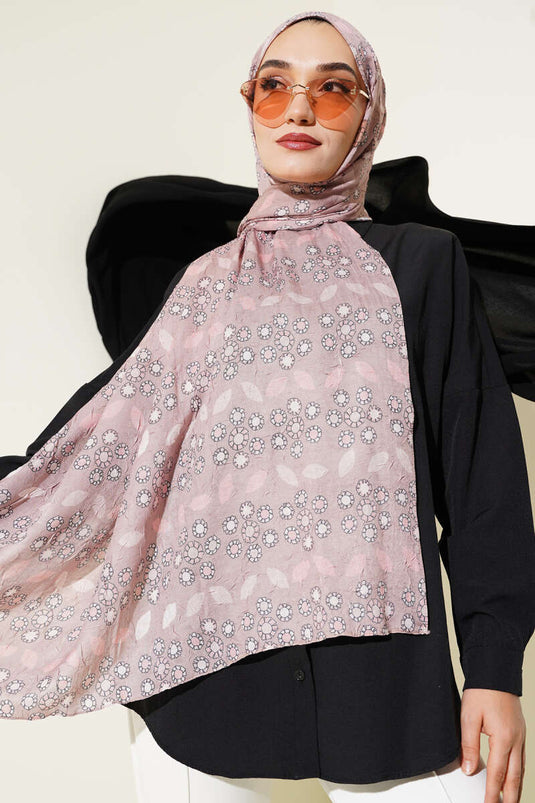 Çiçek Desenli Bambu Kraş Şal Latte