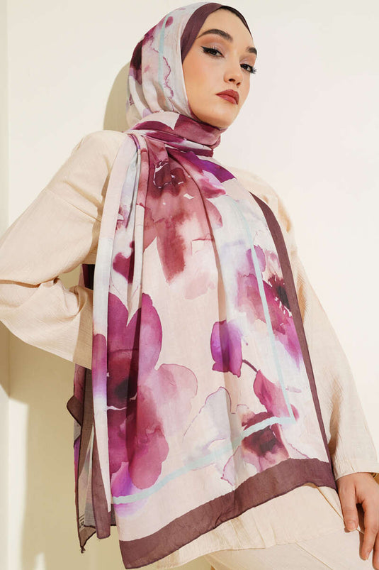 شال من الخيزران بنقوش زهرية بلون القهوة المرّة