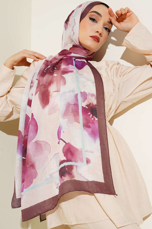 Bambusschal mit Blumenmuster, Bitterkaffee