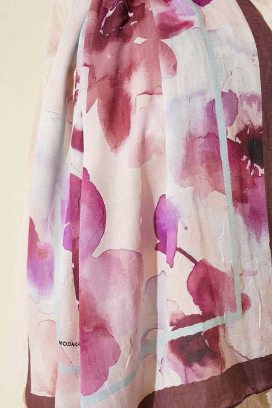 شال من الخيزران بنقوش زهرية بلون القهوة المرّة