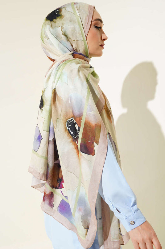 Beige Bambusschal mit Blumenmuster