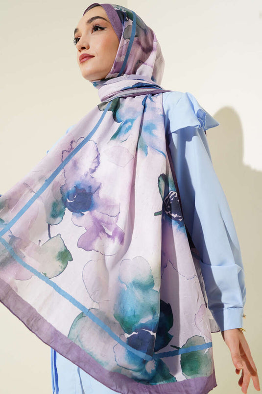 شال من الخيزران بنقشة زهور أرجواني