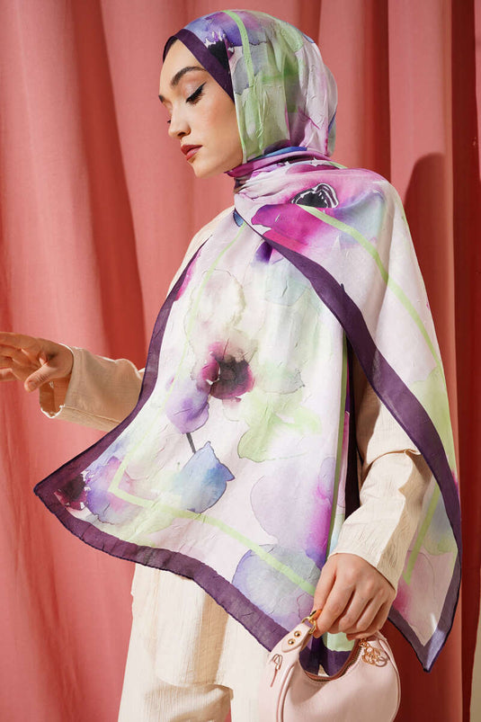 Floral Patterned Bamboo Shawl Purple
