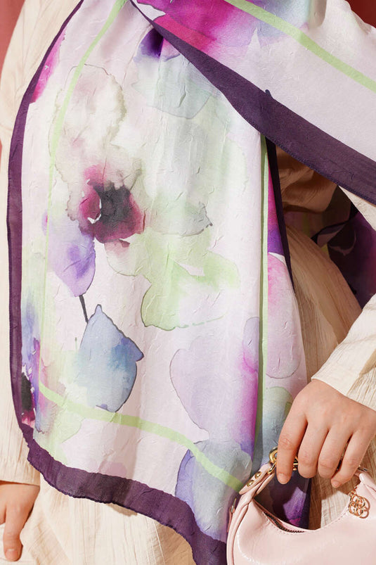 Floral Patterned Bamboo Shawl Purple